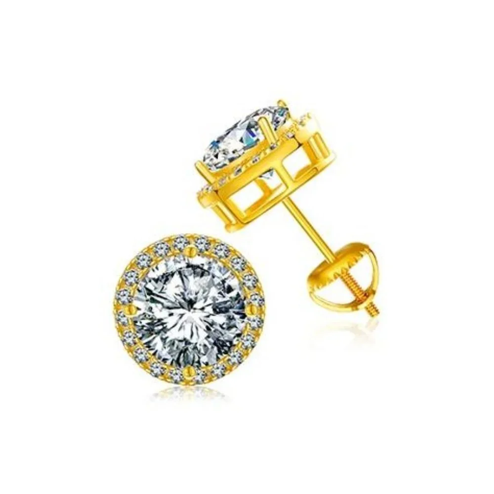 Certified 4ct. t.w. Moissanite Diamond Round Halo Stud Earrings NEW